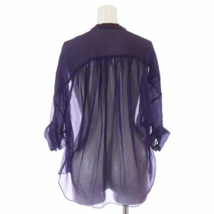 STRASBURGO シャツ ブラウス 五分袖 シアー シースルー シルク 38 M 青 ブルー 茶 ブラウン