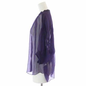 STRASBURGO シャツ ブラウス 五分袖 シアー シースルー シルク 38 M 青 ブルー 茶 ブラウン