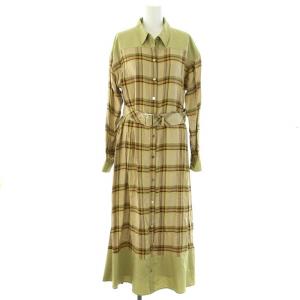 Diagram GRACE CONTINENTAL 21AW シャツワンピース チェック 長袖 ロング ベルト 38 M 黄緑 グリーン ベージュ