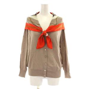 Diagram GRACE CONTINENTAL スカーフルーズニットカーディガン 長袖 リボン Vネック 36 S ベージュ 赤 レッド マルチカラー 0320453057