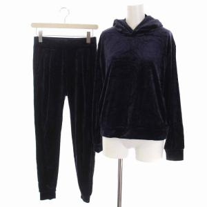 セットアップ 上下 ベロア プルオーバー パーカー 長袖 ロング パンツ XS 紺 ネイビー