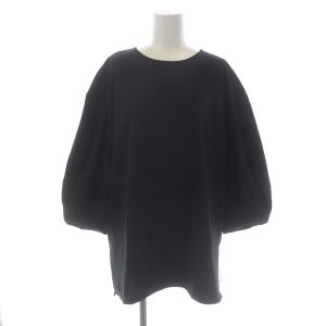 21SS カットソー Uネック タック 七分袖 ボリュームスリーブ 大きいサイズ 44 XXL 黒 ブラック