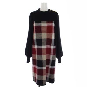 21AW ワンピース ニットワンピ ミニ チェック 切替 ハイネック パフスリーブ 55J95-604-16 長袖 38 M