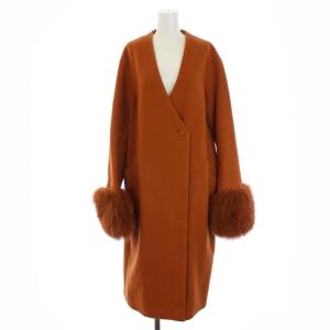 17AW FOXカフスビーバーコート ノーカラー ロング フォックスファー 切替 37461132 アウター 36 S オレンジ