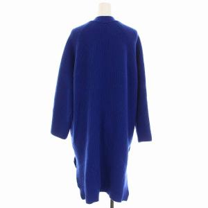 Drawer 9Gアゼ編みロングカーディガン ニット Vネック ウール カシミヤ混 長袖 青 ブルー 6515-105-0422