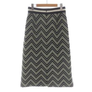 ADORE 21SS グラフィックヘリンボーンスカート ロング フレア 38 M 黒 ブラック アイボリー 531-1220701