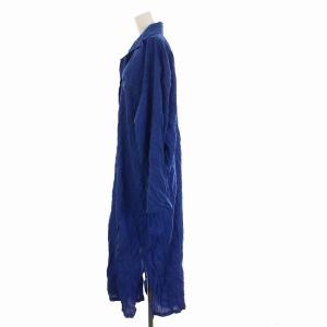ISSEY MIYAKE シワプリーツ シャツワンピース ロング 長袖 M ブルー IM23-FH009