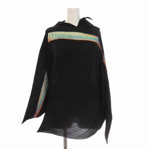 変形 バイアスプリーツ カットソー 長袖 L ブラック IM94-FJ611