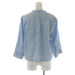 MARGARET HOWELL シャツ SHIRTING LINEN NO COLLAR SHIRTS ブラウス ノーカラー 七分袖 麻 リネン 1 S 水色