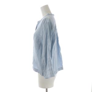 MARGARET HOWELL シャツ SHIRTING LINEN NO COLLAR SHIRTS ブラウス ノーカラー 七分袖 麻 リネン 1 S 水色