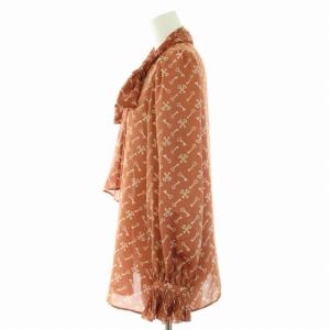 ANAYI 22AW シャツ ブラウス ハイネック ボウタイ リボン サテン 鍵柄 総柄 長袖 38 M オレンジ