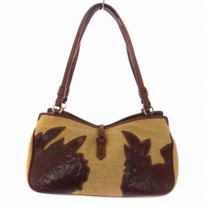 VALENTINO GARAVANI ストローバッグ かごバッグ ハンドバッグ 切り替え レザー ベージュ