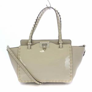 トートバッグ ロックスタッズ 2WAY エナメル オフホワイト