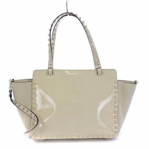 VALENTINO GARAVANI トートバッグ ロックスタッズ 2WAY エナメル オフホワイト