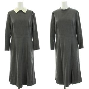 フレアワンピース ロング 長袖 付け衿 バックファスナー 38 L グレー