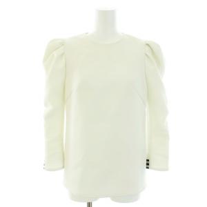 21AW グレースショルダートップス ブラウス 長袖 袖口ボーダー柄 36 S 白 ホワイト 紺 ネイビー