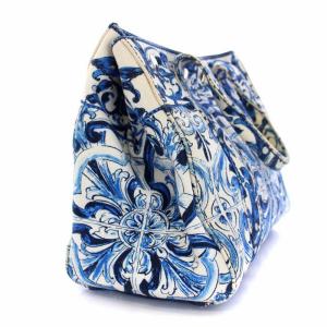 DOLCE&GABBANA マヨリカ柄  トートバッグ ハンドバッグ キャンバス 総柄 青 白 ブルー ホワイト