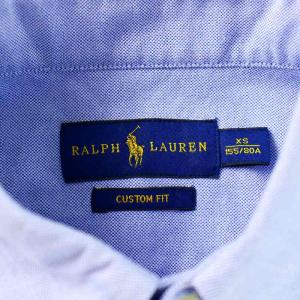 RALPH LAUREN CUSTOM FIT ボタンダウンシャツ カジュアルシャツ 長袖 刺繍 XS 青 ブルー