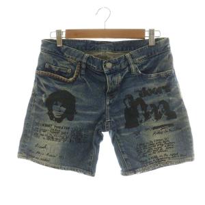 HYSTERIC GLAMOUR デニムパンツ ジーンズ Gパン ショート丈 ダメージ加工 ボタンフライ S 青 ブルー