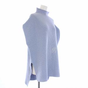 René 21年製 ニットベスト ハイネック プルオーバー ロゴ刺繍 パール 36 S 水色 ライトブルー