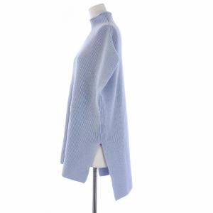 René 21年製 ニットベスト ハイネック プルオーバー ロゴ刺繍 パール 36 S 水色 ライトブルー