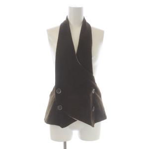 ベスト 変形 ダブル ホルターネック ロゴ ウール 麻混 リネン混 0 XS 茶色 ブラウン ダークブラウン