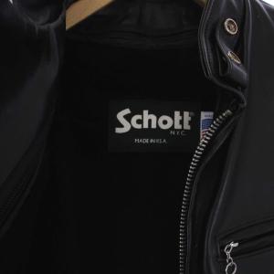 Schott シングルライダースジャケット ジップアップ ライナー付き レザー USA製 34 ブラック 141