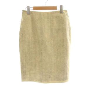 LOEWE タイトスカート ひざ丈 総柄 プリント レザー 38 M ベージュ グレー