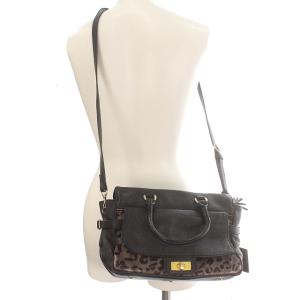POTIOR ハンドバッグ ハラコ レオパード 2way ショルダー レザー 黒 ブラック