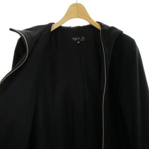 agnes b. フーデッドコート アウター ミドル ジップアップ フード ウール カシミヤ混 38 M 黒 ブラック