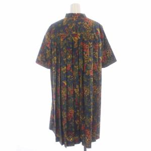 Lois CRAYON ワンピース ひざ丈 五分袖 花柄 プリーツ M 紺 ネイビー