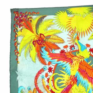 HERMES ガヴロッシュ カレ45 Mythiques phoenix 不死鳥の神話 スカーフ シルク100％ 緑 グリーン