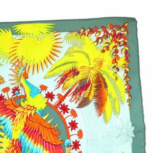 HERMES ガヴロッシュ カレ45 Mythiques phoenix 不死鳥の神話 スカーフ シルク100％ 緑 グリーン