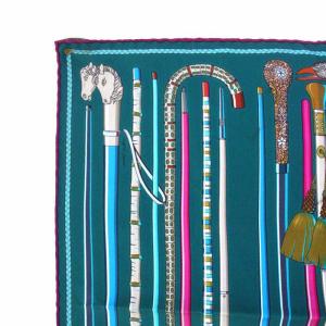 HERMES ガヴロッシュ カレ45 les cannes スカーフ シルク100％ 緑 グリーン