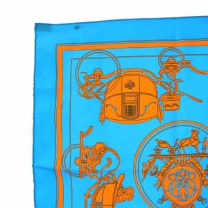 HERMES ガヴロッシュ カレ45  EX-LIBRIS エクスリブリス スカーフ シルク100％ 青 ブルー