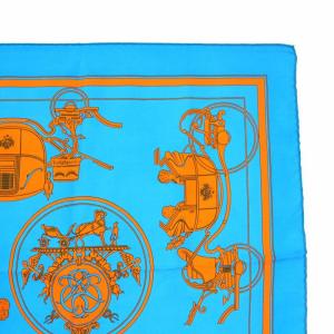 HERMES ガヴロッシュ カレ45  EX-LIBRIS エクスリブリス スカーフ シルク100％ 青 ブルー