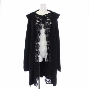 ロングニットカーディガン 長袖 レース トッパー 黒