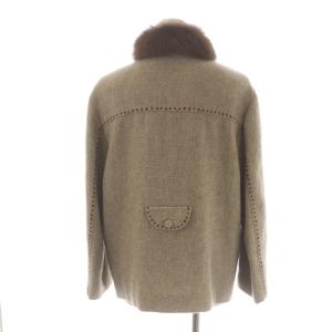 Leilian ファーカラーコート ステッチ カシミヤ ウール混 フォックス 9 M ベージュ 茶色 ブラウン