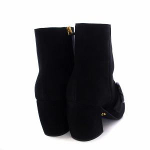 PRADA ショートブーツ ポインテッドトゥ チャンキーヒール スエード 35 22cm 黒 ブラック