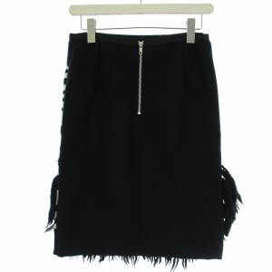 sacai タイトスカート ひざ丈 ニット切替 フリンジ ゼブラ柄 ウール 2 M 黒 ブラック