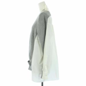 sacai カーディガン 長袖 Vネック シャツ切替 2 M グレー 白 ホワイト 17-02971