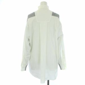 sacai カーディガン 長袖 Vネック シャツ切替 2 M グレー 白 ホワイト 17-02971