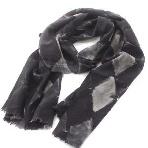 ストール ウール シルク混 マフラー 黒 グレー