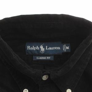 RALPH LAUREN ボタンダウンシャツ ブラウス 長袖 コーデュロイ ホース刺繍 コットン M 黒 ブラック