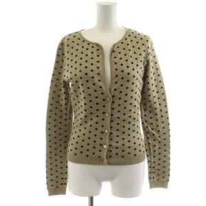 カーディガン ドット柄 コットン ベージュ 黒 ブラック