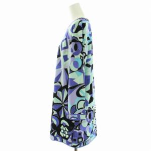 LEONARD FASHION チュニック ブラウス プルオーバー 総柄 七分袖 42 ブルー