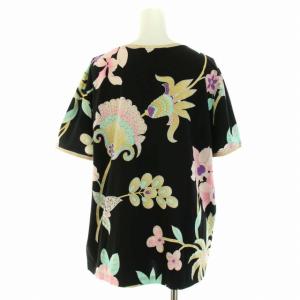 LEONARD PARIS カットソー ボートネック 花柄 半袖 44 XXL ブラック