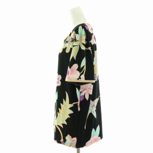 LEONARD PARIS カットソー ボートネック 花柄 半袖 44 XXL ブラック