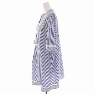 Leilian ホワイトレーベル シャツ ブラウス ストライプ バンドカラー 七分袖 大きいサイズ 13+ XL 紺 ネイビー 白 ホワイト