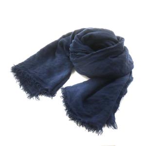 ストール フリンジ モダール カシミヤ混 紺 ネイビー